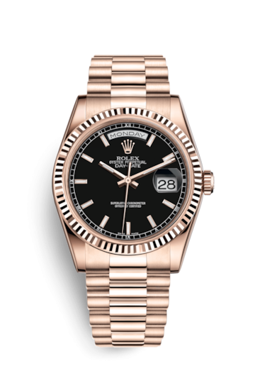 Rolex 118235f-0004 : Day-Date 36 Everose Fluted / President / Black