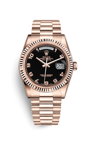 Rolex 118235f-0018 : Day-Date 36 Everose Fluted / President / Black Arabic