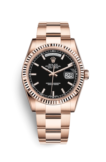 Rolex 118235f-0059 : Day-Date 36 Everose Fluted / Oyster / Black