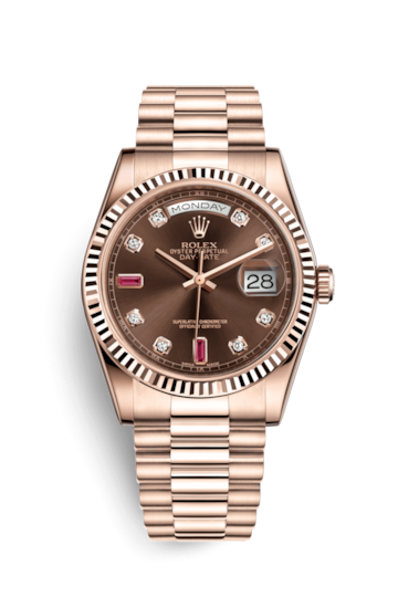 Rolex 118235f-0093 : Day-Date 36 Everose Fluted / President / Chocolate Diamonds Rubies
