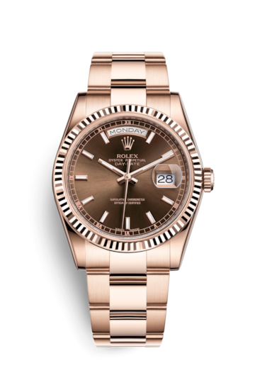 Rolex 118235f-0129 : Day-Date 36 Everose Fluted / Oyster / Chocolate