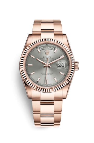 Rolex 118235f-0134 : Day-Date 36 Everose Fluted / Oyster / Grey