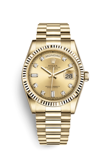 Rolex 118238-0116 : Day-Date 36 Yellow Gold Fluted / President / Champagne Diamonds