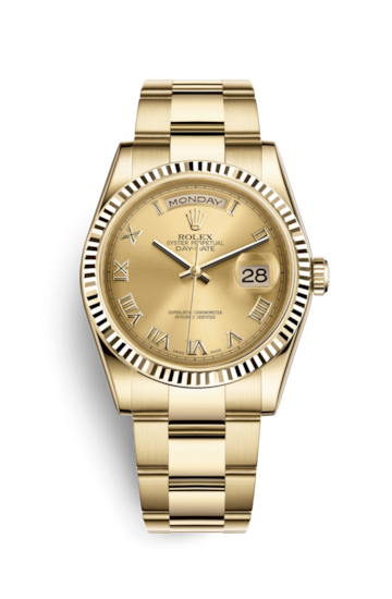 Rolex 118238-0183 : Day-Date 36 Yellow Gold Fluted / Oyster / Champagne Roman