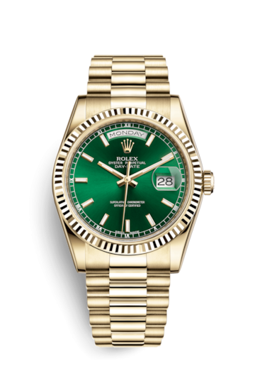 Rolex 118238-0419 : Day-Date 36 Yellow Gold Fluted / President / Green