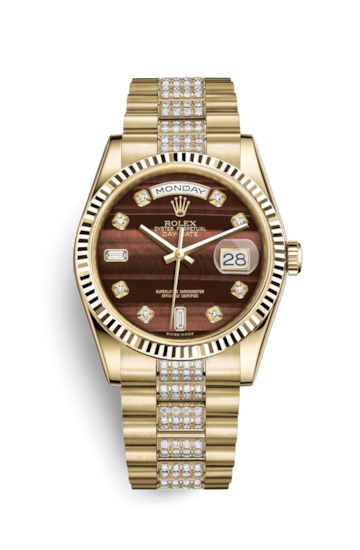 Rolex 118238-0421 : Day-Date 36 Yellow Gold Fluted / President Diamonds / Bull's Eye