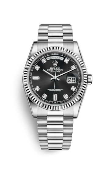 Rolex 118239-0089 : Day-Date 36 White Gold Fluted / President / Black Diamond