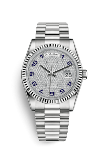 Rolex 118239-0144 : Day-Date 36 White Gold Fluted / President / Paved