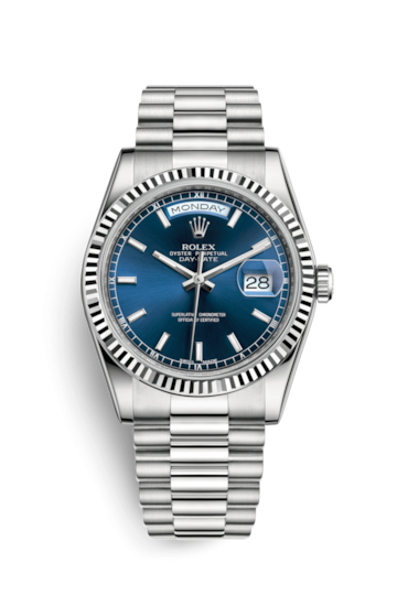 Rolex 118239-0287 : Day-Date 36 White Gold Fluted /  President / Blue