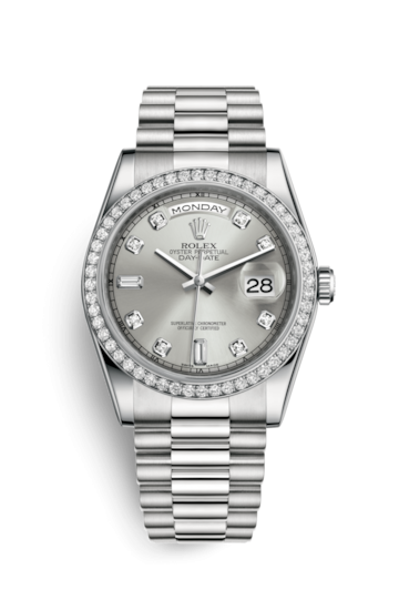 Rolex 118346-0024 : Day-Date 36 Platinum Diamonds / President / Silver Diamonds