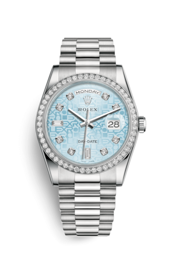 Rolex 118346-0027 : Day-Date 36 Platinum Diamonds / President / Ice Blue Computer