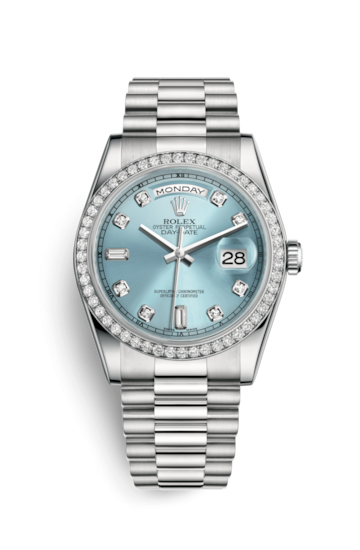 Rolex 118346-0028 : Day-Date 36 Platinum Diamonds / President / Ice Blue Diamonds