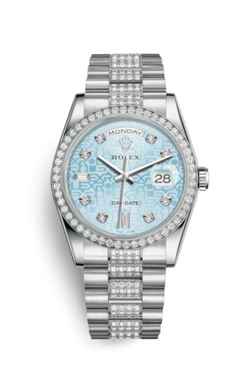 Rolex 118346-0032 : Day-Date 36 Platinum Diamonds / President Diamonds / Ice Blue Computer