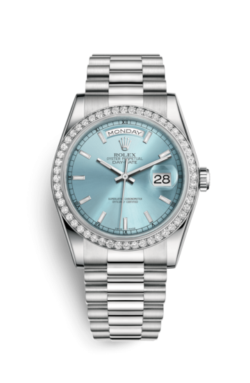 Rolex 118346-0047 : Day-Date 36 Platinum Diamonds / President / Ice Blue