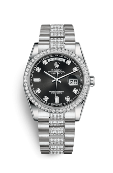 Rolex 118346-0057 : Day-Date 36 Platinum Diamonds / President Diamonds /  Black Diamonds