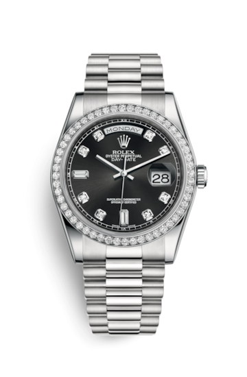 Rolex 118346-0065 : Day-Date 36 Platinum Diamonds / President / Black Diamonds