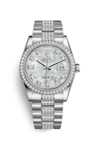 Rolex 118346-0073 : Day-Date 36 Platinum Diamonds / President Diamonds / MOP