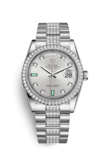 Rolex 118346-0083 : Day-Date 36 Platinum Diamonds / President Diamonds / Silver Diamond Emerald
