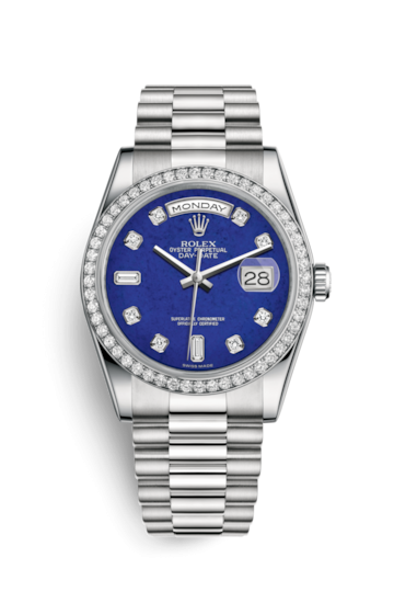 Rolex 118346-0086 : Day-Date 36 Platinum Diamonds / President / Lapis Diamonds
