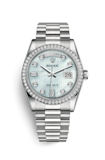Rolex 118346-0088 : Day-Date 36 Platinum Diamonds / President Diamonds / Oxford MOP