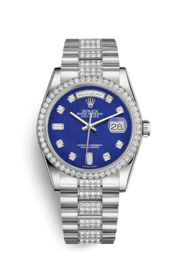 Rolex 118346-0089 : Day-Date 36 Platinum Diamonds / President Diamond / Lapis