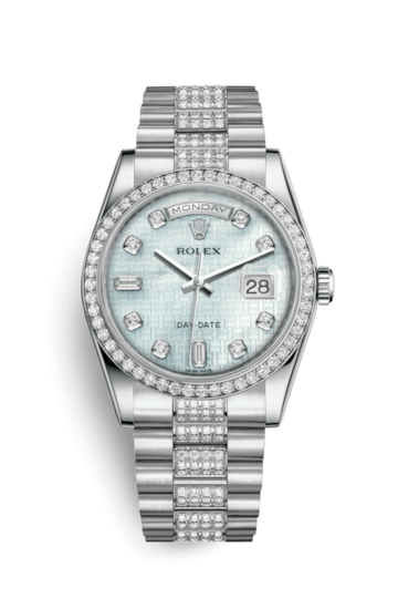Rolex 118346-0090 : Day-Date 36 Platinum Diamonds / President Diamonds / MOP