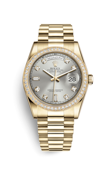 Rolex 118348-0008 : Day-Date 36 Yellow Gold Diamonds / President / Silver Diamonds