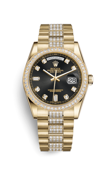 Rolex 118348-0014 : Day-Date 36 Yellow Gold Diamonds / President Diamond / Black Diamond