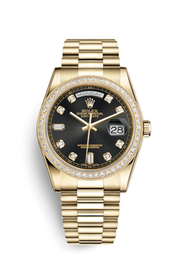 Rolex 118348-0024 : Day-Date 36 Yellow Gold Diamonds / President / Black Diamonds