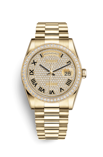 Rolex 118348-0033 : Day-Date 36 Yellow Gold Diamonds / President / Paved