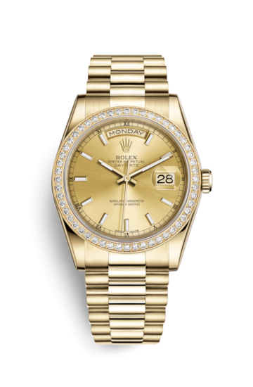 Rolex 118348-0035 : Day-Date 36 Yellow Gold Diamonds / President / Champagne