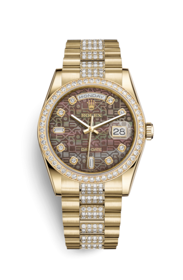 Rolex 118348-0066 : Day-Date 36 Yellow Gold Diamonds / President / Black MOP Computer