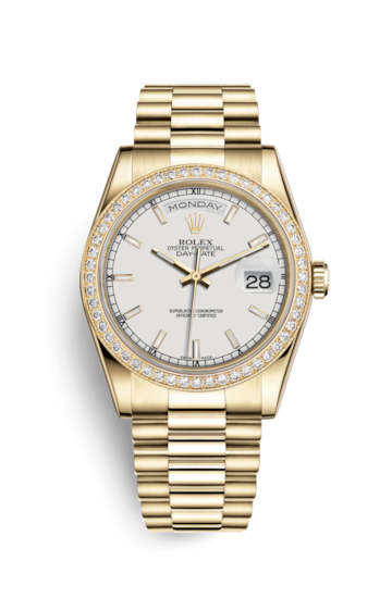 Rolex 118348-0070 : Day-Date 36 Yellow Gold Diamonds / President / White