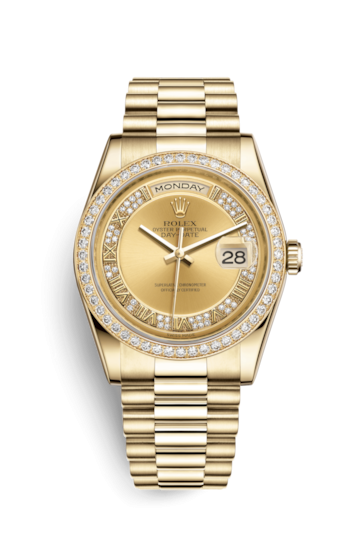 Rolex 118348-0071 : Day-Date 36 Yellow Gold Diamonds / President / Champagne Roman