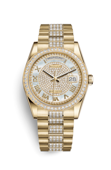 Rolex 118348-0076 : Day-Date 36 Yellow Gold Diamonds / President Diamond / Paved Roman