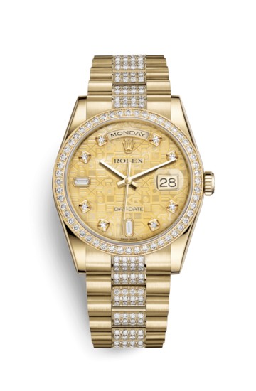 Rolex 118348-0090 : Day-Date 36 Yellow Gold Diamonds / President Diamonds / Champagne MOP Computer