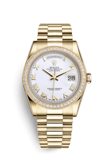 Rolex 118348-0093 : Day-Date 36 Yellow Gold Diamonds / President / White Roman