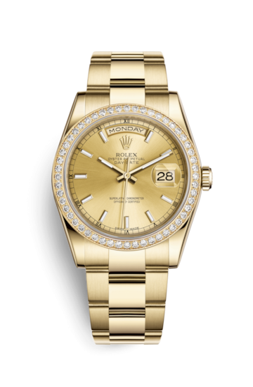 Rolex 118348-0134 : Day-Date 36 Yellow Gold Diamonds / Oyster / Champagne