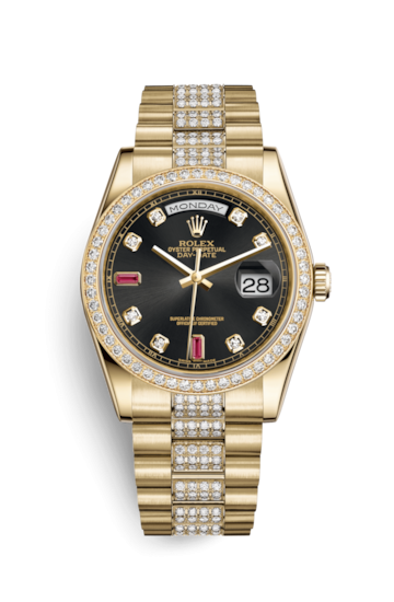 Rolex 118348-0149 : Day-Date 36 Yellow Gold Diamonds / President Diamonds / Black Diamonds Rubies