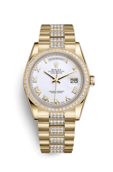 Rolex 118348-0151 : Day-Date 36 Yellow Gold Diamonds / President Diamonds / White Roman