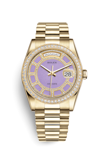 Rolex 118348-0191 : Day-Date 36 Yellow Gold Diamonds / President / Lavender Jade Carousel