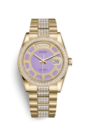 Rolex 118348-0195 : Day-Date 36 Yellow Gold Diamonds / President Diamonds / Lavender Jade Carousel