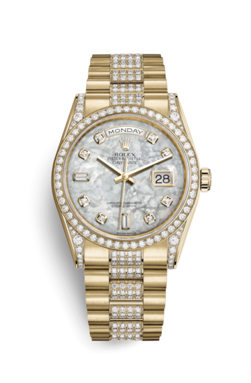 Rolex 118388-0007 : Day-Date 36 Yellow Gold Diamonds / President Diamonds / MOP