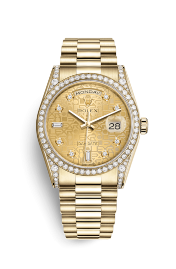 Rolex 118388-0017 : Day-Date 36 Yellow Gold Diamonds / President  / Champagne Computer