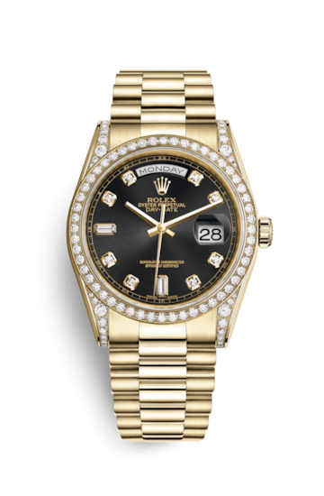 Rolex 118388-0021 : Day-Date 36 Yellow Gold Diamonds / President Diamonds / Black Diamond
