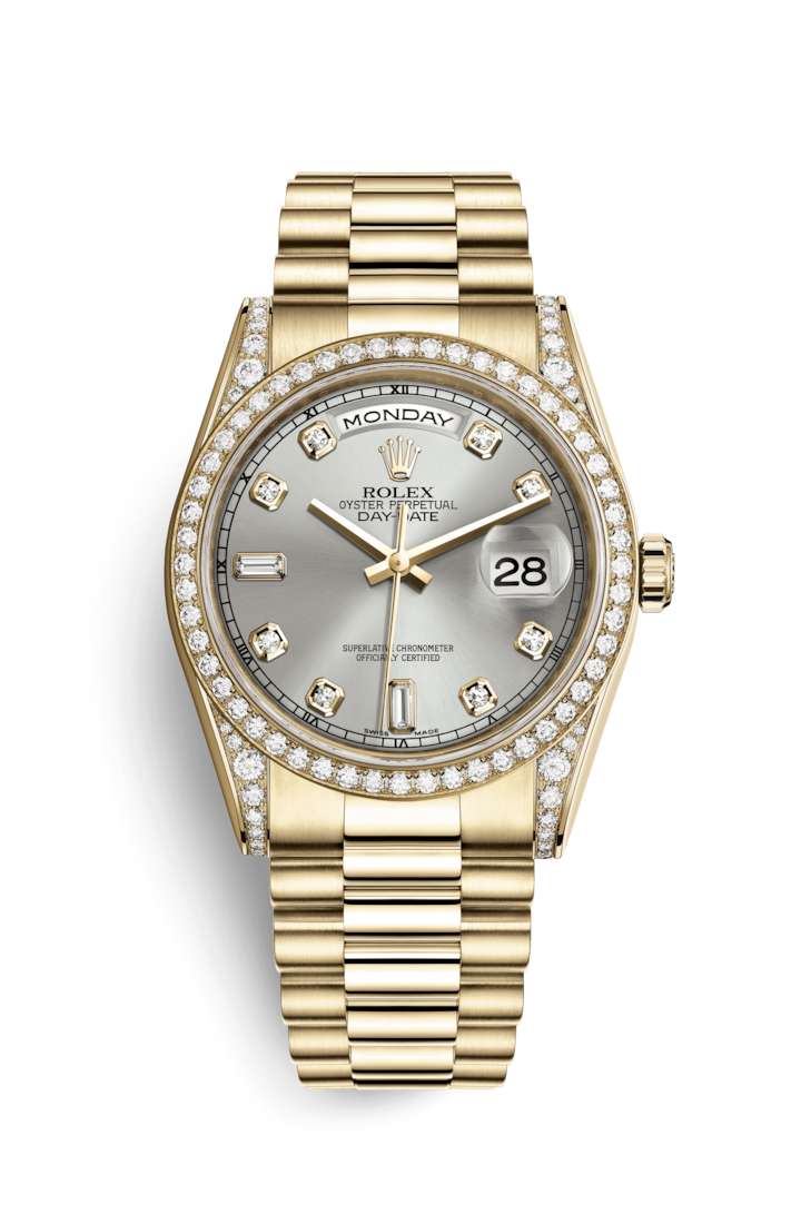 Rolex 118388-0022 : Day-Date 36 Yellow Gold Diamonds / President  / Silver Diamond