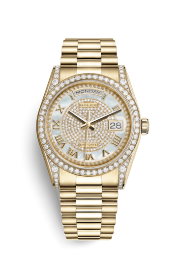 Rolex 118388-0030 : Day-Date 36 Yellow Gold Diamonds / President / Paved Roman