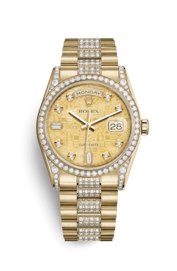 Rolex 118388-0060 : Day-Date 36 Yellow Gold Diamonds / President Diamonds / Champagne Computer