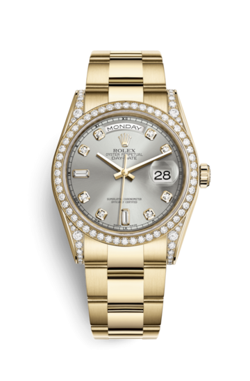 Rolex 118388-0065 : Day-Date 36 Yellow Gold Diamonds / Oyster / Silver Diamond