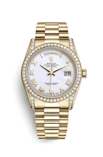 Rolex 118388-0082 : Day-Date 36 Yellow Gold Diamonds / President  / White Roman